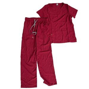 Women's NEW Two Piece Top and Bottom Maroon Scrub Set Size Medium #260250